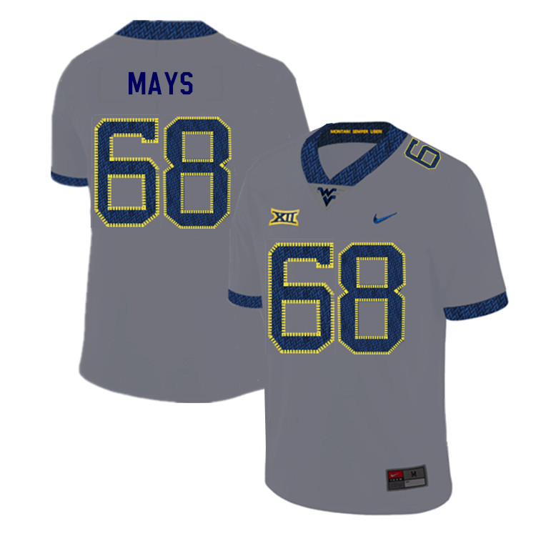 2019 Men #68 Briason Mays West Virginia Mountaineers College Football Jerseys Sale-Gray